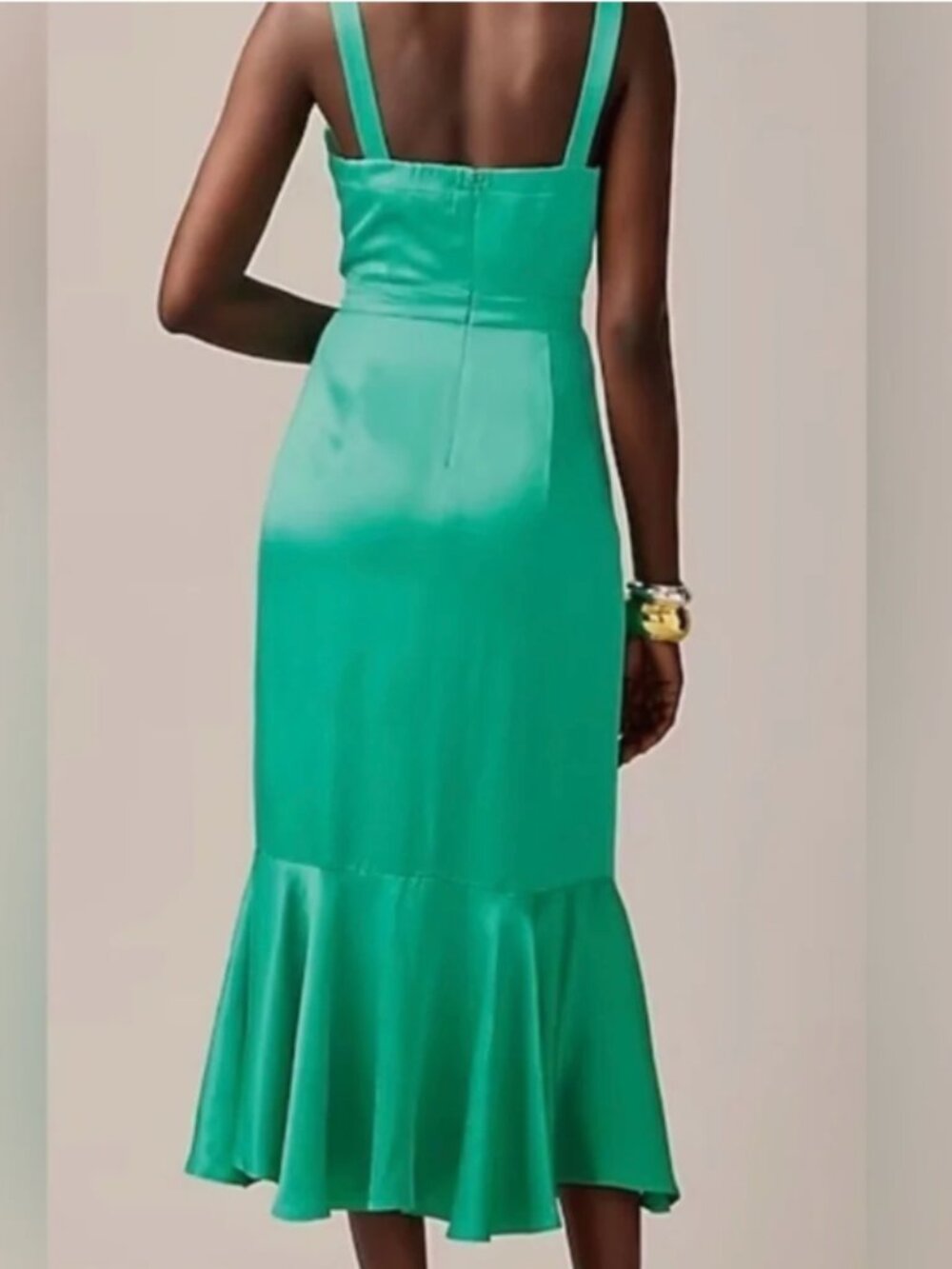 J. Crew Collection Elegant Fitted Flare-Hem Midi Dress in Luster Crepe Green 10 - Picture 3 of 13